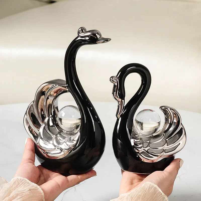 קריסטל בול זוג ברבור קישוט לכניסה לבית מודרני יוקרתי, סלון, ארון יין, עמדת טלוויזיה, מתנת חתונה