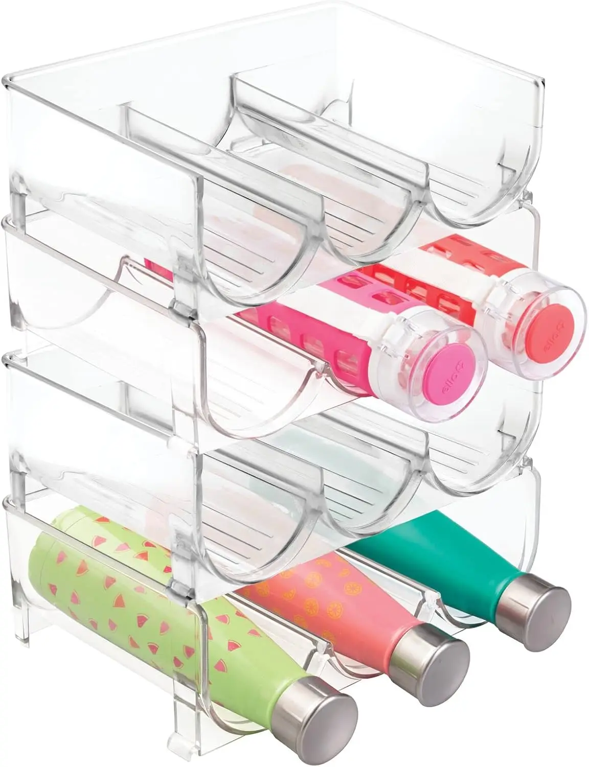 

Stackable 3-Bottle Storage Rack for Kitchen, Fridge, and Pantry - Clear Organizer Shelf, 4-Pack