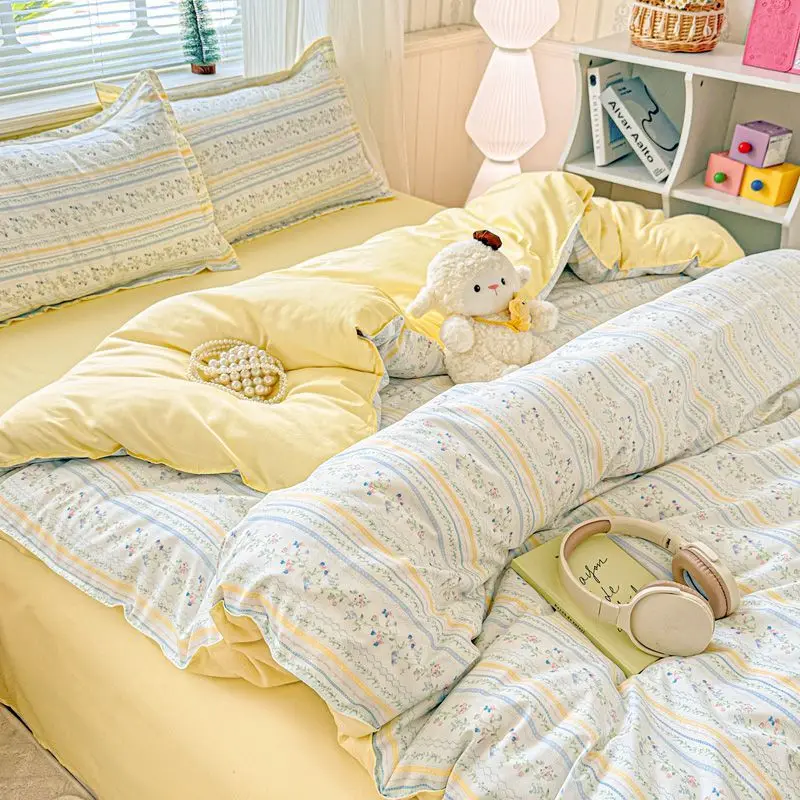 Floral Duvet Cover Set with Pillowcases Flat Sheet 2026 New Style Home Decoration Single Queen Size Girls Beding Set