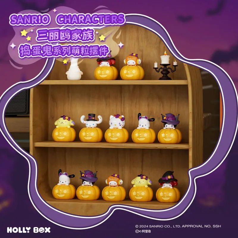 

New Sanrio Halloween Mischief Series Blind Bag Toys Anime Pom Pom Purin Kuromi Cinnamoroll Desktop Ornaments Toys For Kids Gifts