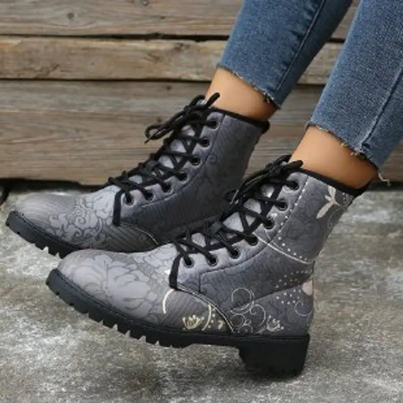 Large Size Women\'s Printed Multi-color Fashionable Boots Daily Casual Personalized Retro Boots