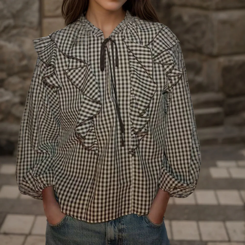 

Winter New Women's Fashion Versatile Long Sleeve Small Grid Layered Decorative Shirt
