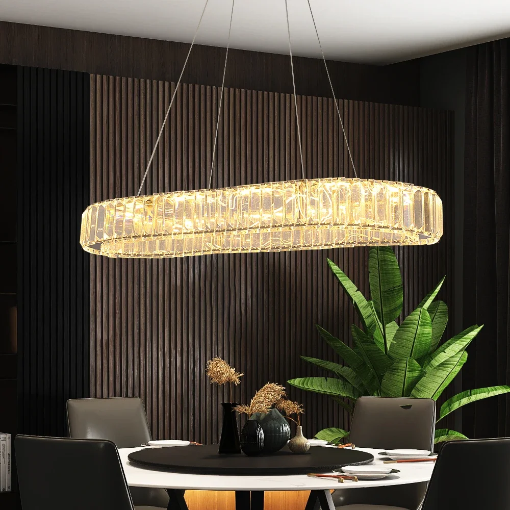 

Modern Luxury Crystal Oval Design Led Chandelier Ceiling Lamp Nordic Pendant Hanging Light Fixture Living Bedroom Hotel Lustres