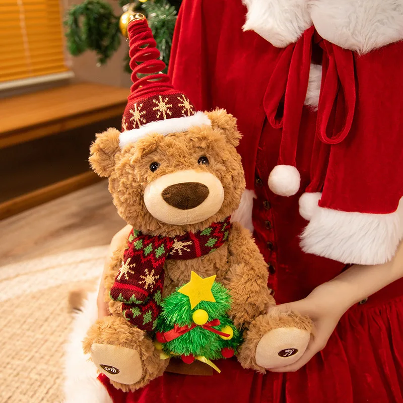 Pluszowy miś świąteczny, elektryczny śpiewający miś, uroczy prezent dla dzieci