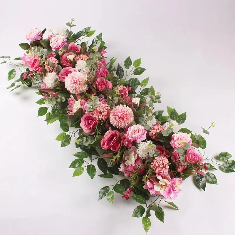 100cm Luxury White Rose Artificial Flower Row Wedding Table Centerpiece Flowers Backdrop Wall Arches Decor Party Stage Floral image 2