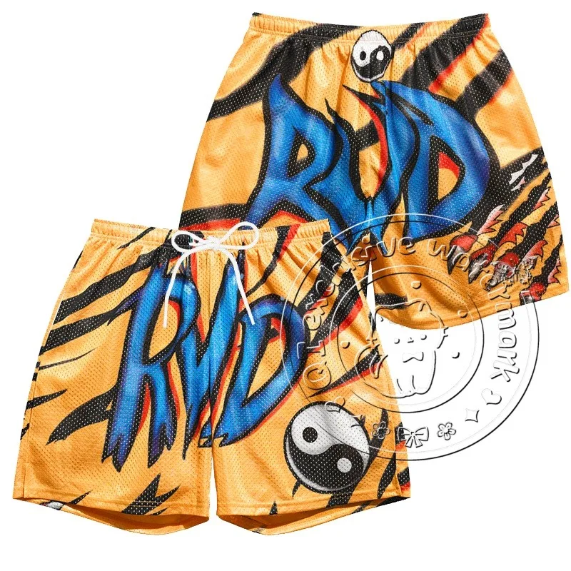 

New 2025 Retro Summer RVD Tiger Head Rope Wrestling Mesh Shorts for Casual Vacation Beach Shorts with 3D Printed Gothic Shorts