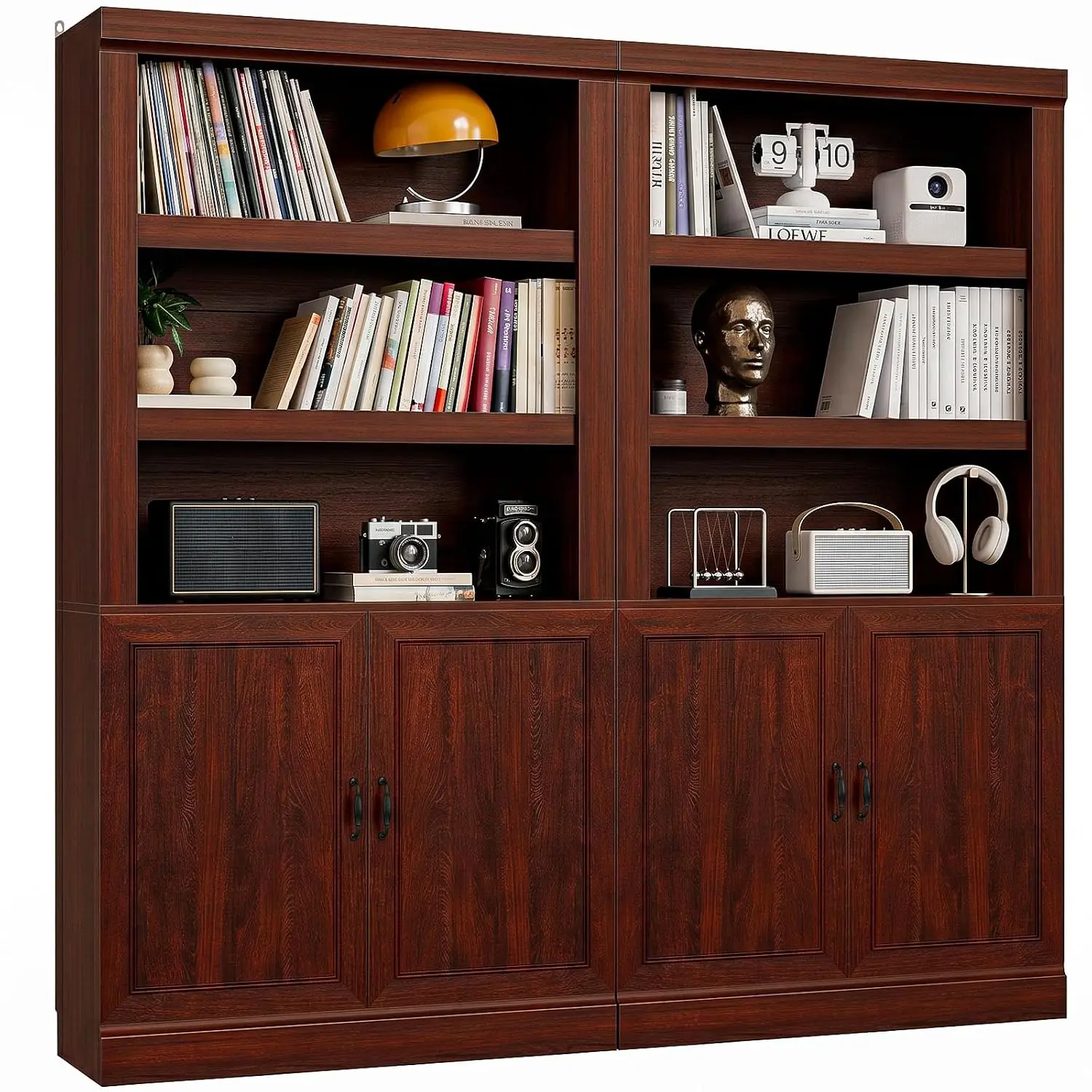 71 Inch Tall Bookshelf with Doors & Adjustable Shelves, 2 Pack, Customized