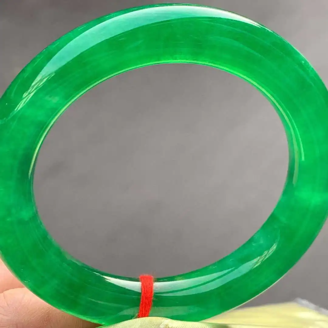 

Newest Natural Jadeite Exquisite Myanmar Jade Bangles Ice Through Green Round Bar Perfect Bracelet Handring Fine Jewelry