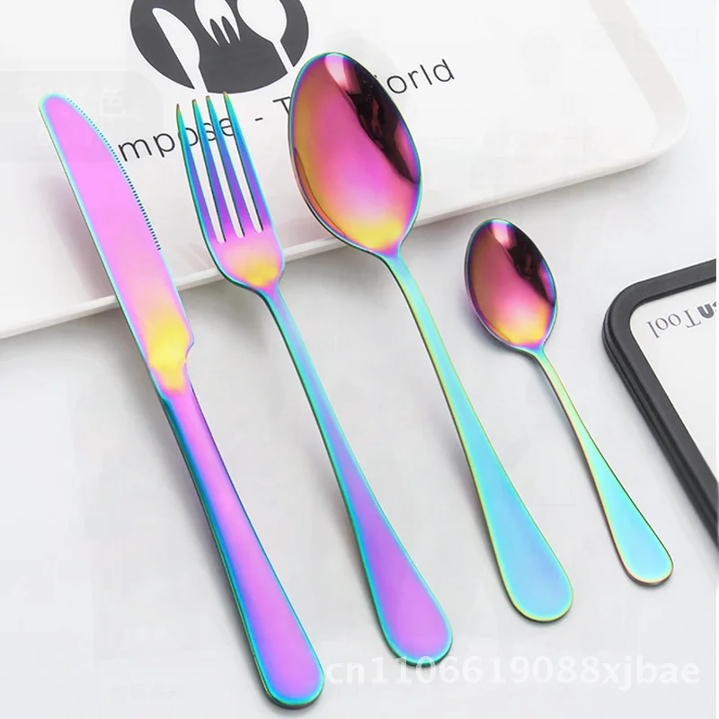 

24-х предметный позолоченный набор столовых приборов из нержавеющей стали - нож, вилка, ложка, современный минималистичный подарочный набор посуды из золотого дерева