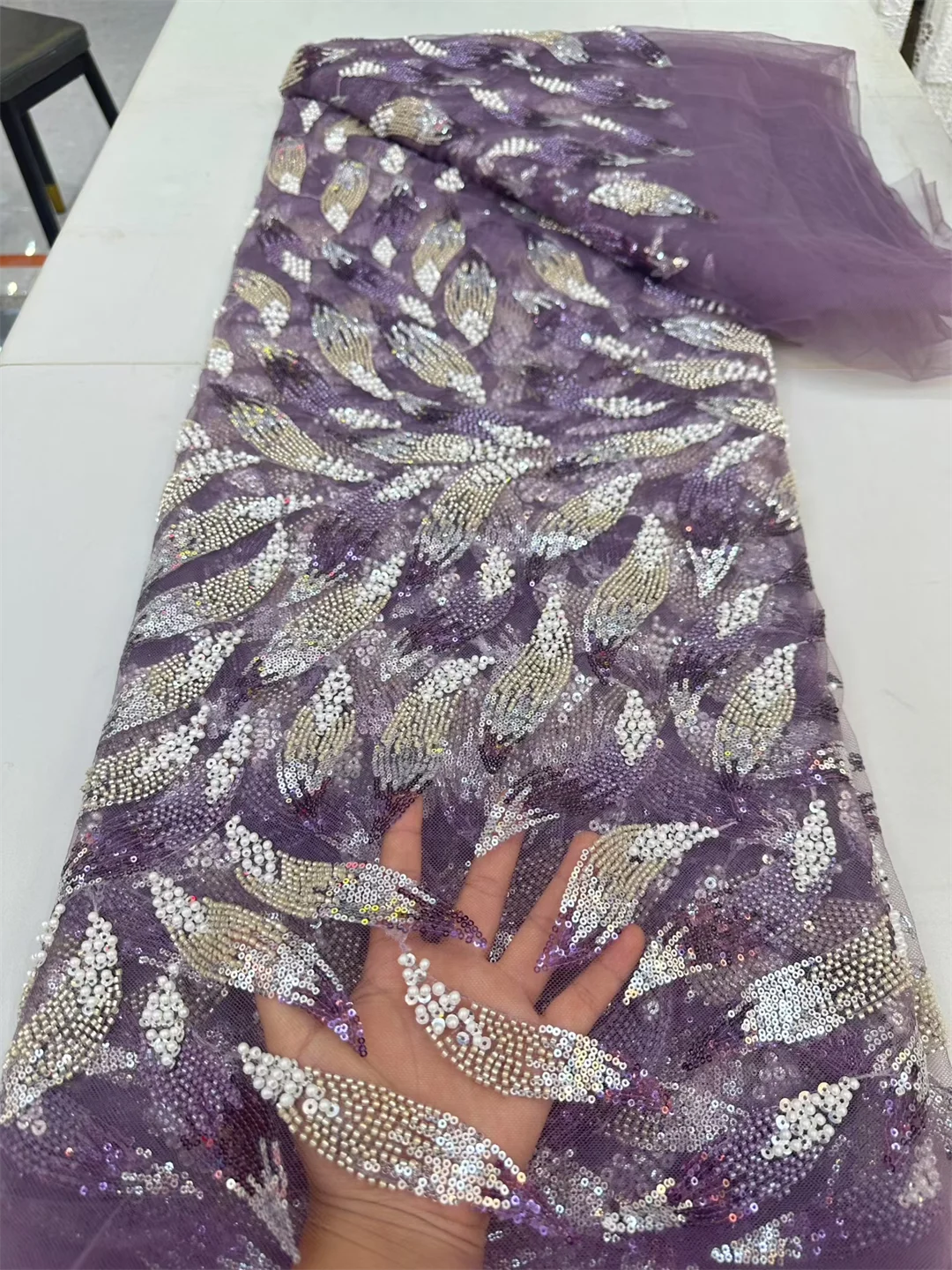 레드 아프리칸 헤비 비즈 레이스 원단 2025 고품질 5야드 나이지리아 스팽글 신랑 원단 웨딩 파티 드레스용