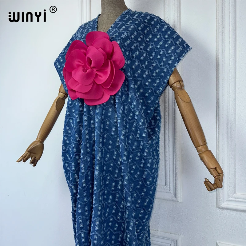 WINYI Original denim sexy long dress with holes Fashion Africa muslim dresses for party holiday Casual Maxi beach dress