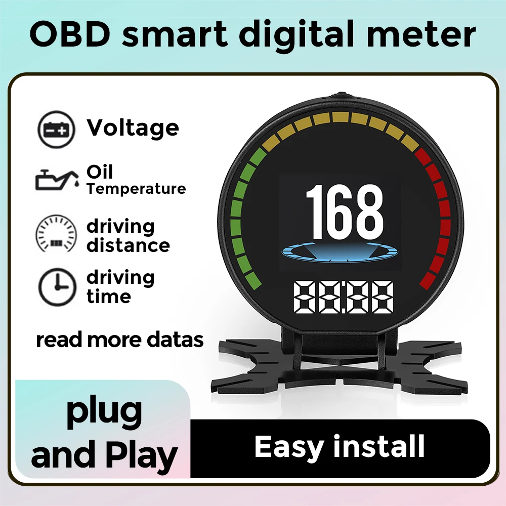 

HUD OBD2 Head Up Display Speedometer Overspeed Alarm RPM Temp Voltage Turbine Pressure Oil Water Gauge Car Electronic Accessory