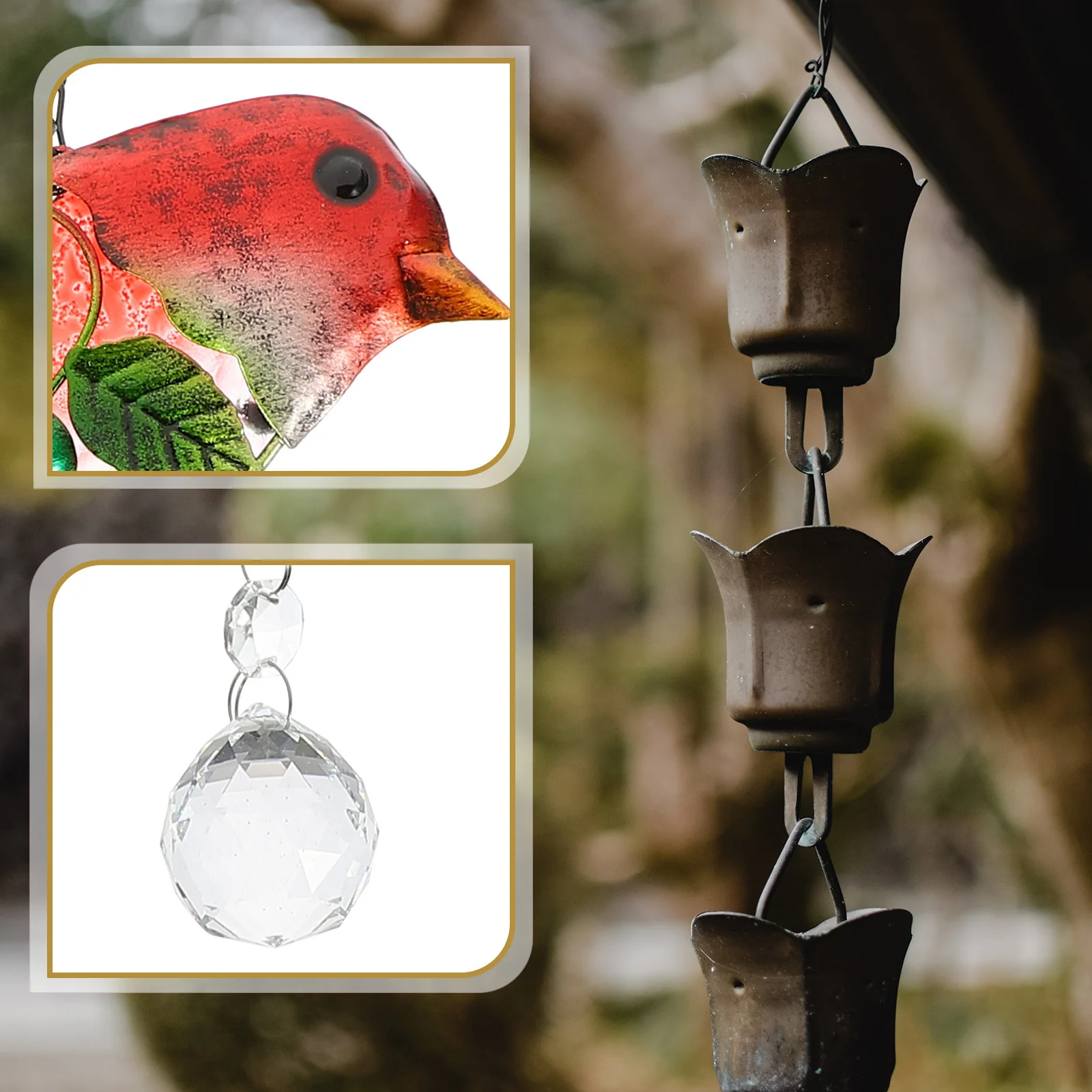 

Red Bird Hanging Decor Iron and Glass Material Vivid Bird Shape Garden Yard Tree Adornment Outdoor Indoor Decoration Stained