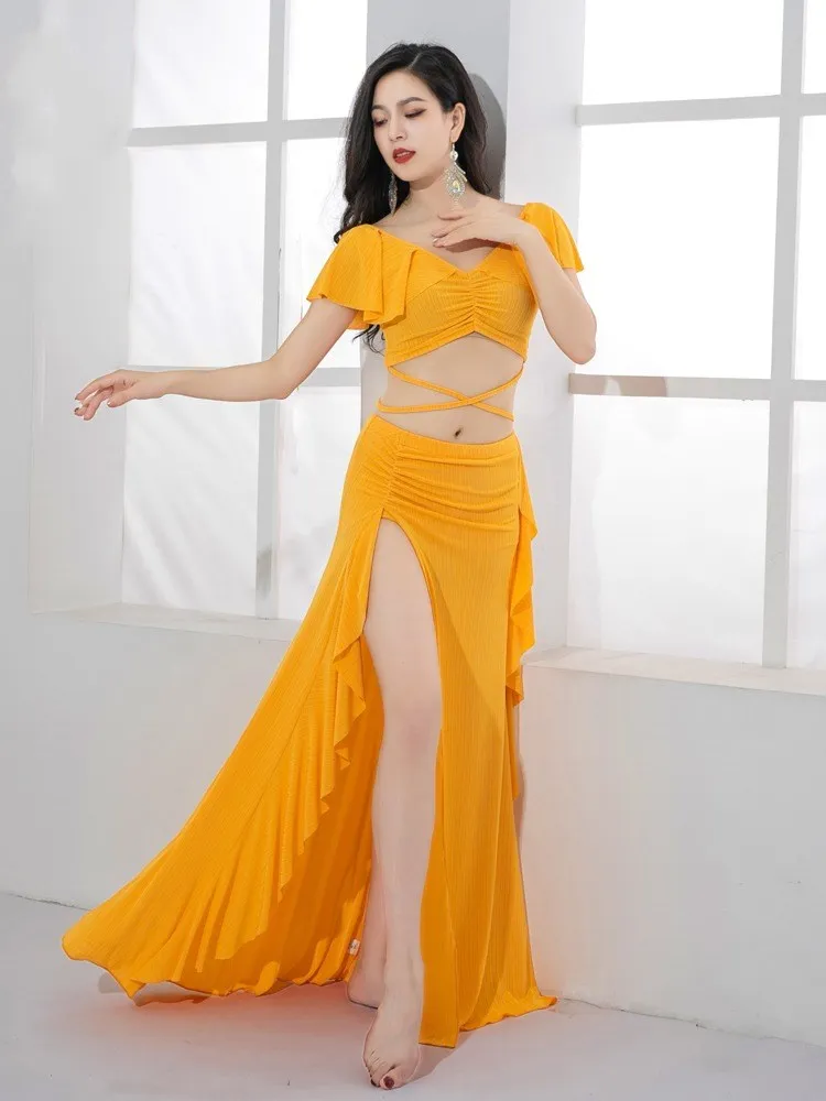 Ruffle Sleeve Oriental Dance Costume Ladies 2 Piece Stage Competition Skirt 2 Piece Dancer Show Practice Wear Swwet 2024 Summer