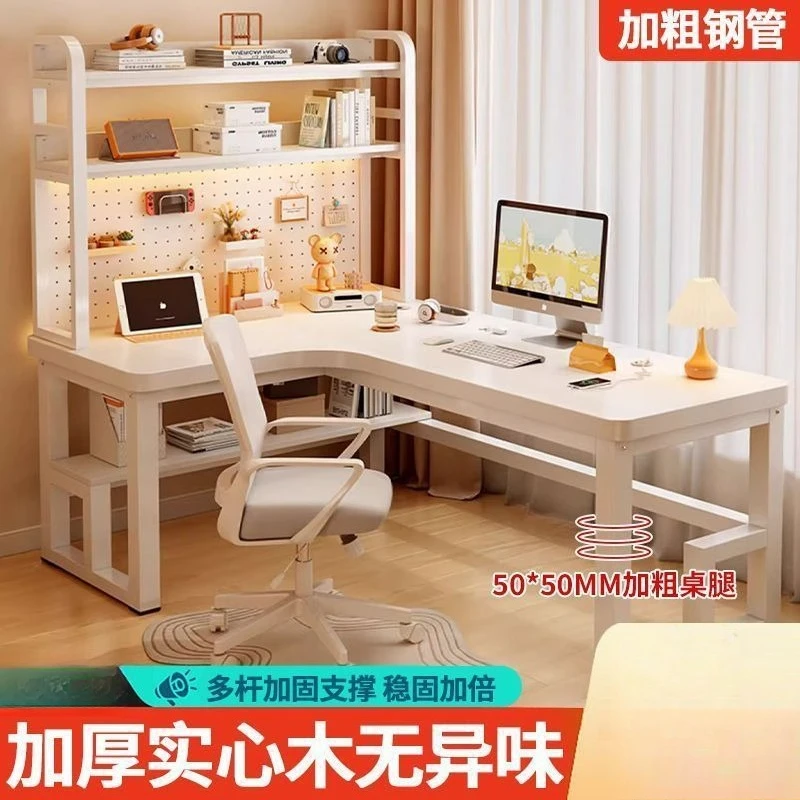 Scrivania per computer ad angolo in legno massello, camera da letto, scaffale per desktop domestico, tavolo doppio e-sport integrato