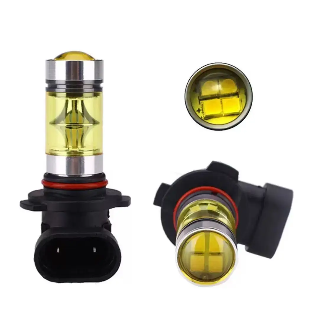 2Pcs 9005 9006 H8 H9 H11 Super Bright LED Bulbs 3000K Yellow 100W 1500LM DRL Fog Light 20-SMD
