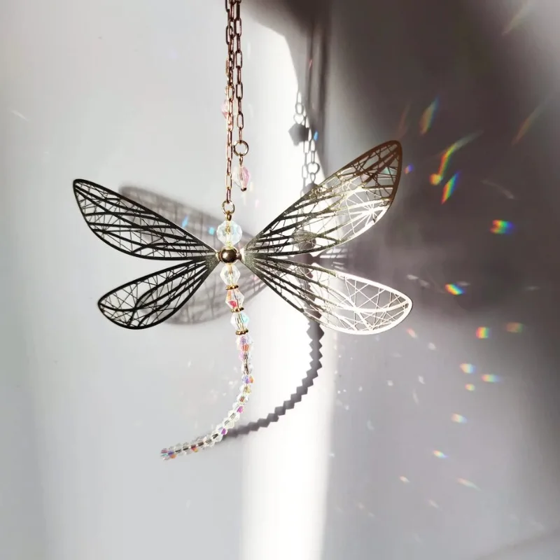 Crystal Dragonfly Ornament Window Exquisite Wings Crystal Sun Catcher Pendant Hanging Drop for Outdoor Indoor Home Decoration