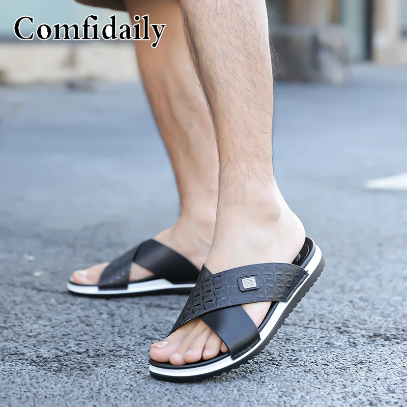 Luxury Brand Men's Shoes Handmade Fashion Sandals Holiday Gifts House Slippers Full Grain Leather Outdoor Beach Garden Slides