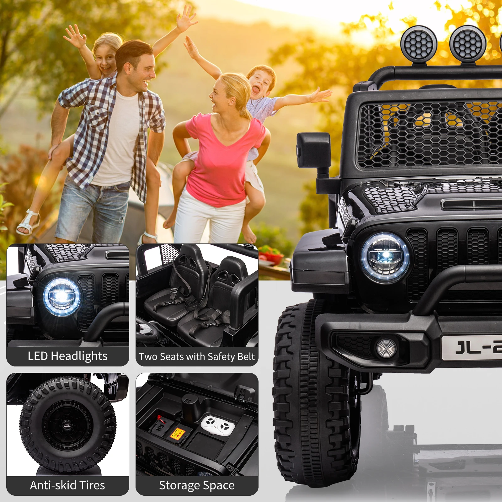 Camion pour enfants 24V 2 places avec télécommande Parent 4WD/2WD commutable 4x550W moteurs Bluetooth musique et lumières LED 3-8 ans