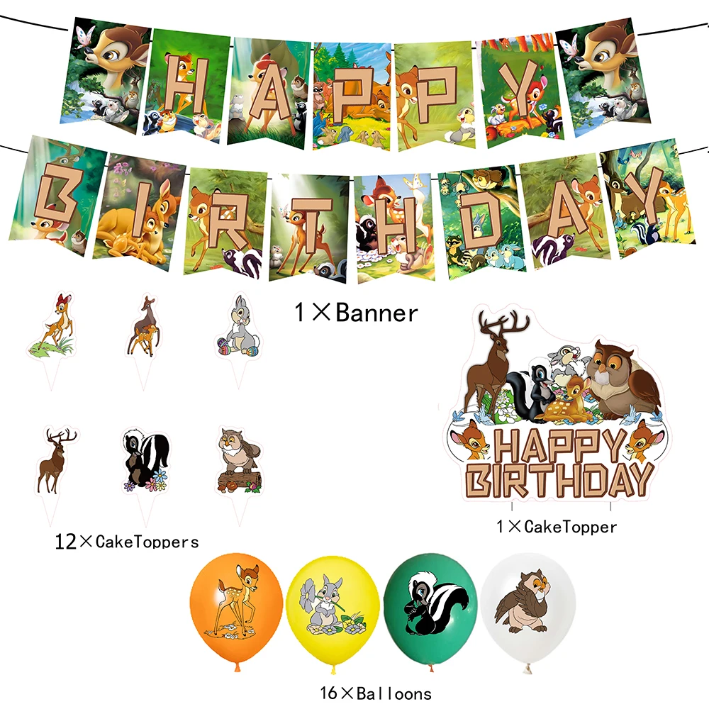 Disney Bambi Birthday Party Decoration Forest Animal Pet Deer Balloon Backdrop Banner Cake Topper Boys Birthday Party Supplies