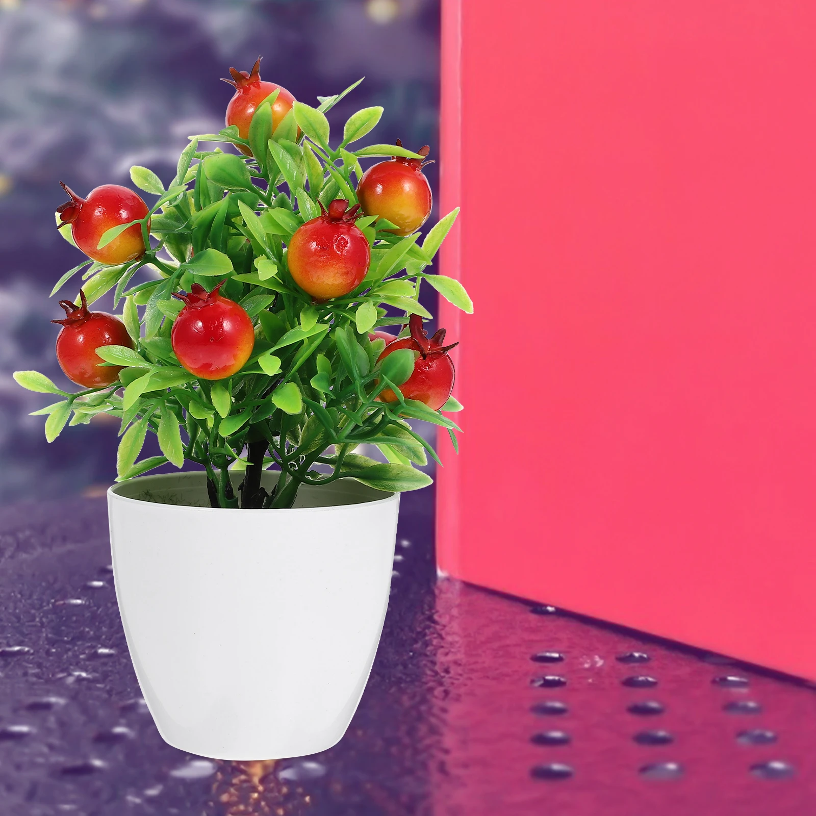 2pcs Realistic Artificial Pomegranate Fruit Tree Fake Bonsai Decor Desktop Home Kitchen Plant Simulation for PhotographyCompact