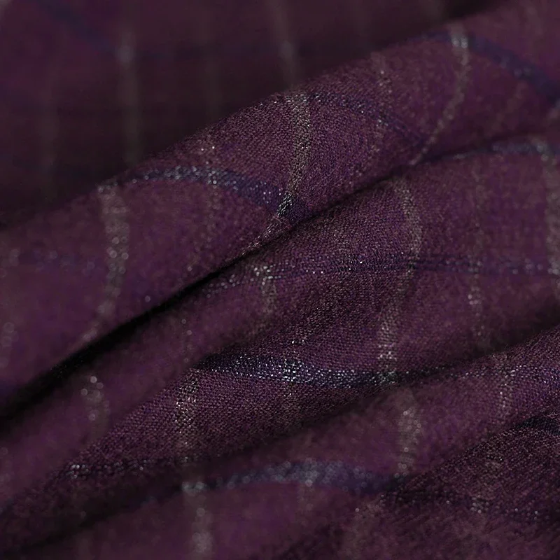 Redraspberry Purple Plaid Fil-Lumiere Thin Soft Crepe Wool Garment Materials Fabric Women Dress DIY Sewing Clothes Freeshipping