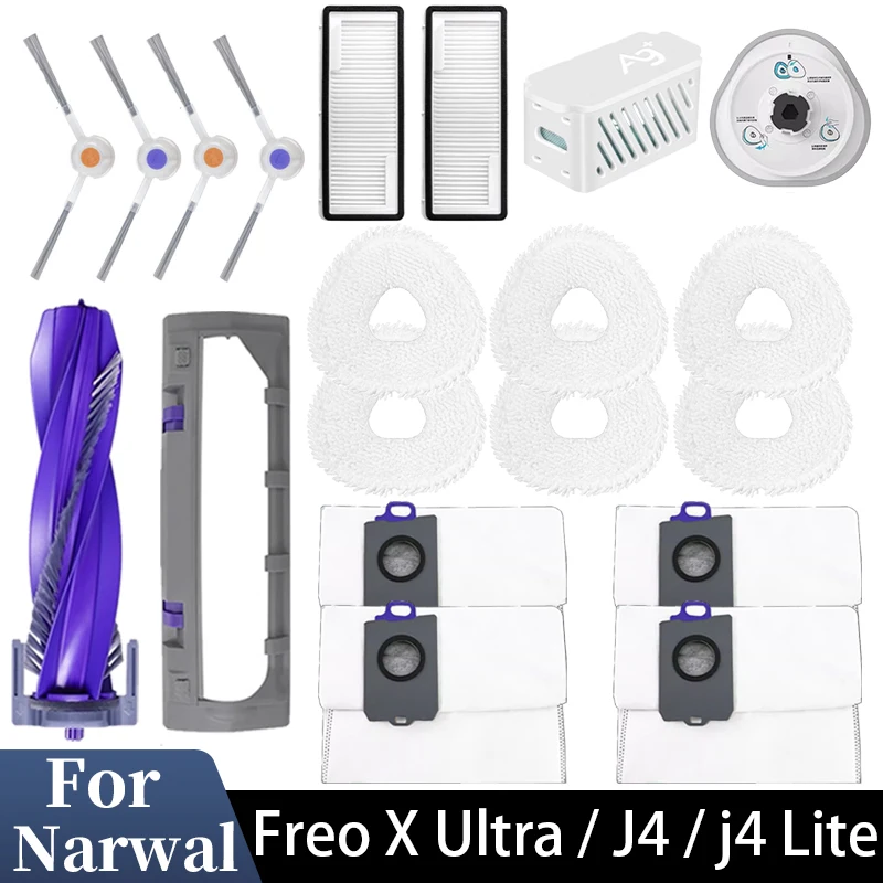 Für Narwal Freo X Ultra / J4 / J4 Lite Wischmopp-Tücher, Staubsaugerbeutel, Seitenbürste, Filter, Austauschbare Ersatzteile für Roboter-Staubsauger