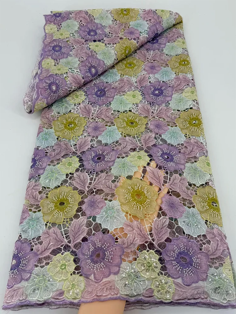 2026 Latest African Guipure Stone Lace Fabric  Swiss Nigerian Lace Cord Embroidered Lace Fabric Suitable for Party Dresses D916