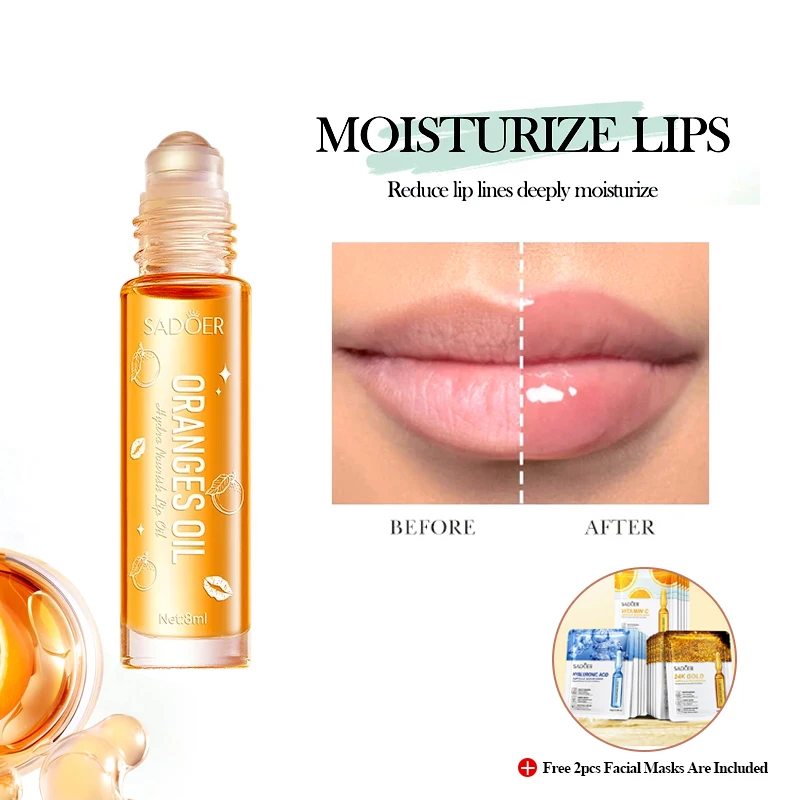 Orange lip oil moisturizes, prevents cracking, reduces lip lines, nourishes and repairs lip care essential oil lip care