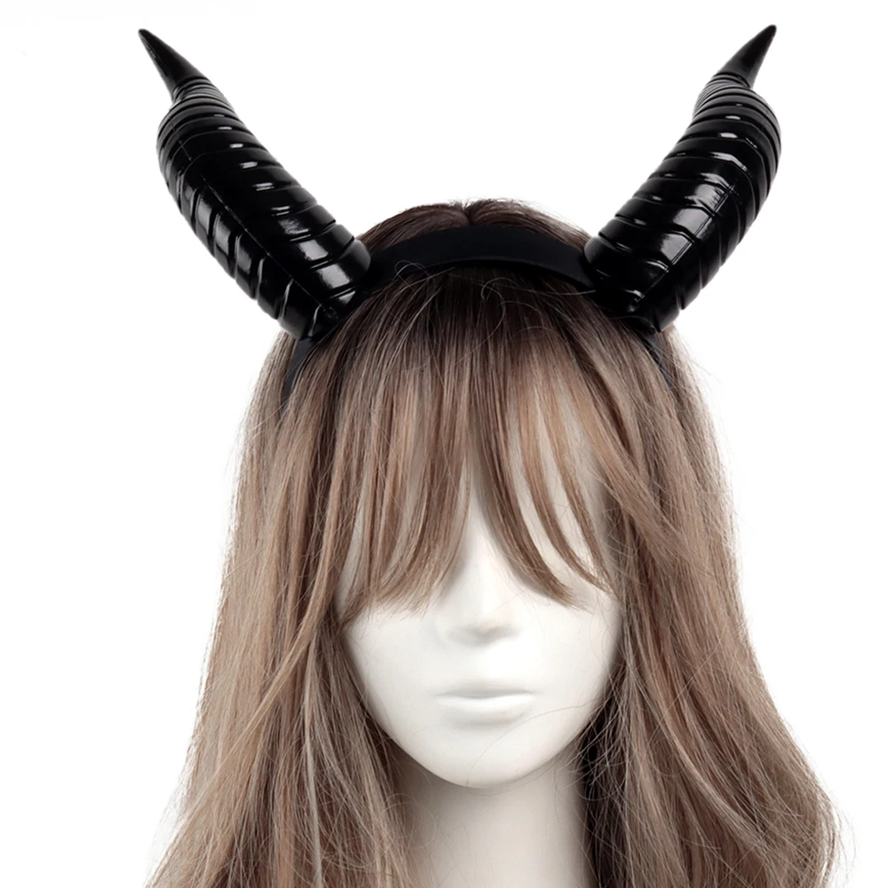 Demon Horns Black Queen Headpiece Cosplay Animal Antelope Cow Devil Headwear Halloween Carnival Dress Up Party Costumes Props
