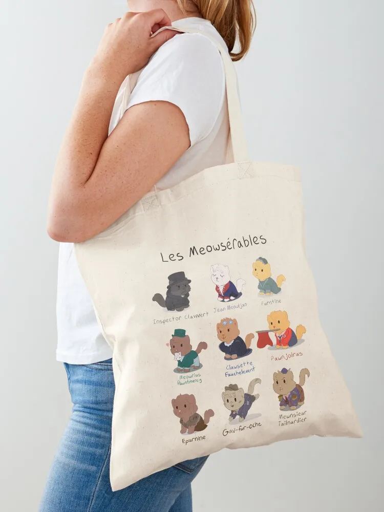 Cute Les Miserables Cat Pun (Les Meowserables) Tote Bag Handbags women great bag Candy bags Shopping bags