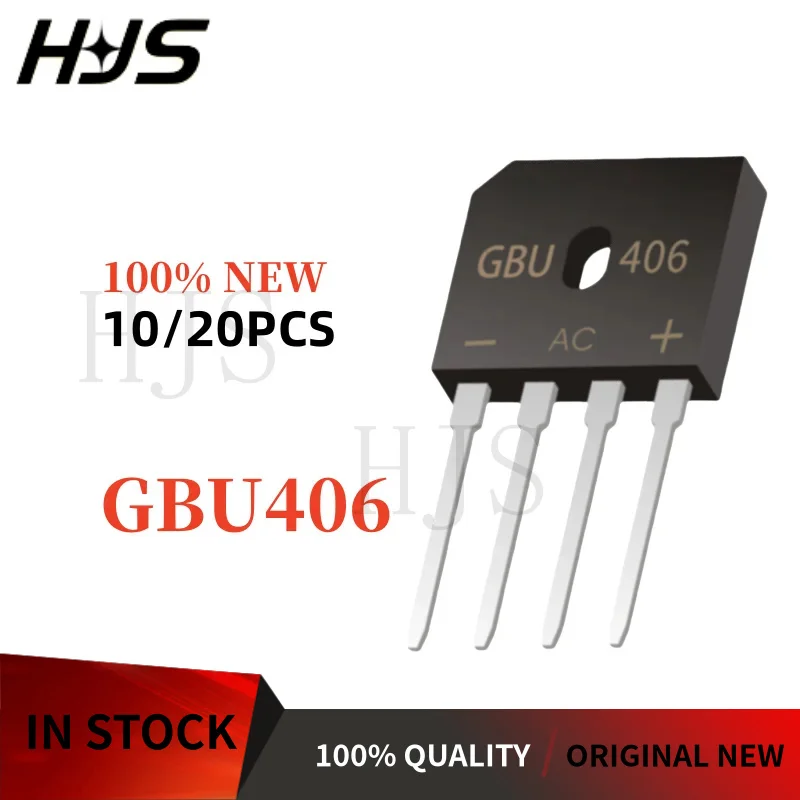 10/20PCS 100% Brand New and Quality GBU406 GBU 406 4A 600V Rectifier bridge, flat bridge, bridge stack.