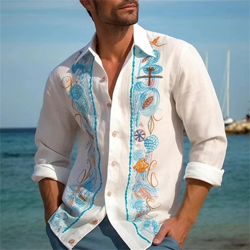 

​​2025 Spring Summer Essential Shirt Men's Striped Business Print Stretch Fabric Long Sleeve Office Ready​