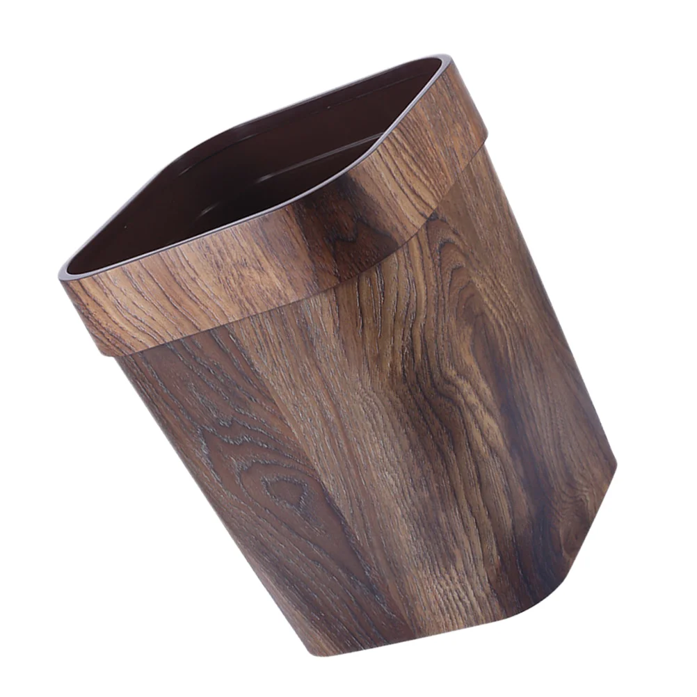 

Kitchen Retro Trash Can with Lid Bedroom Imitation Wood Grain Rubbish Bin Office