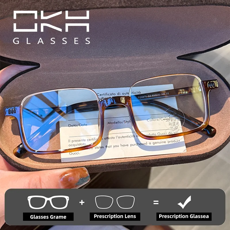 

OKH TR90 Men Square Large Frame Glasses Myopia Reading Blue Light Blocking Computer Glasses Customizable Prescription Eyewear