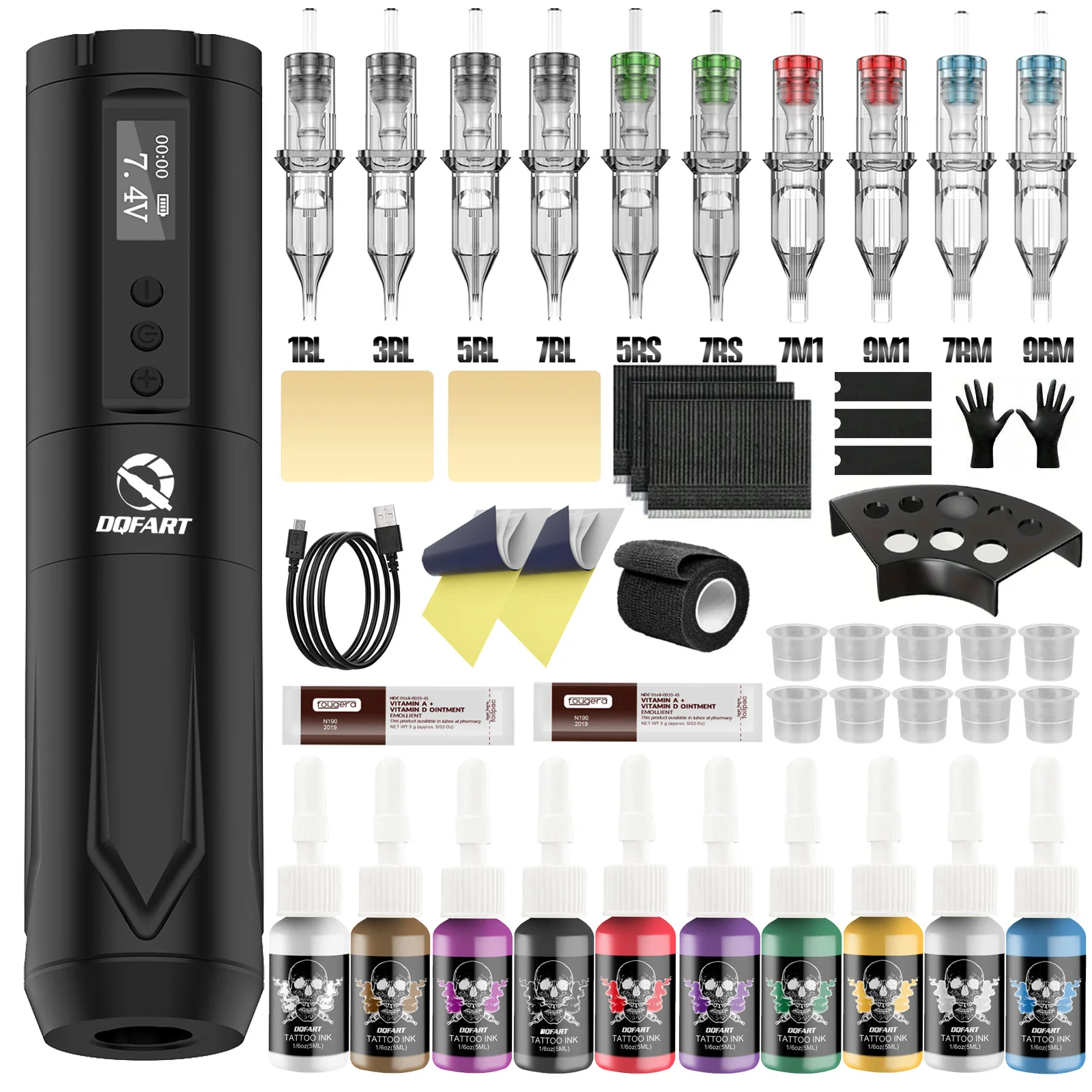 

DQFART профессиональный набор тату-машин для татуировки, беспроводной, 2000 мАч, абсолютно новая роторная машина, картридж с чернилами, игла, принадлежности для татуировки