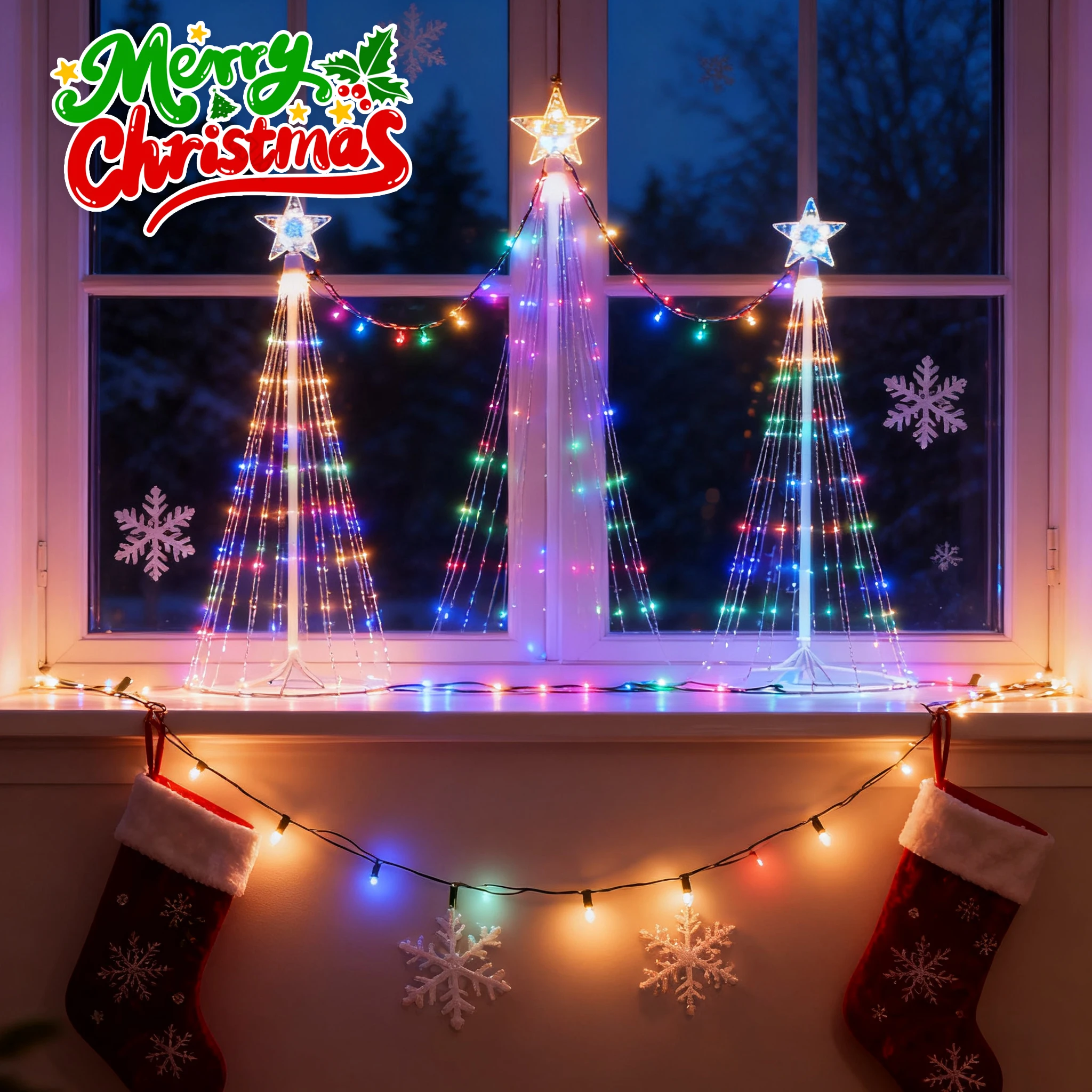 تعمل بالطاقة الشمسية شلال ستار توبر متعدد الألوان LED أضواء المتتالية لتزيين حديقة شجرة عيد الميلاد في الهواء الطلق #1