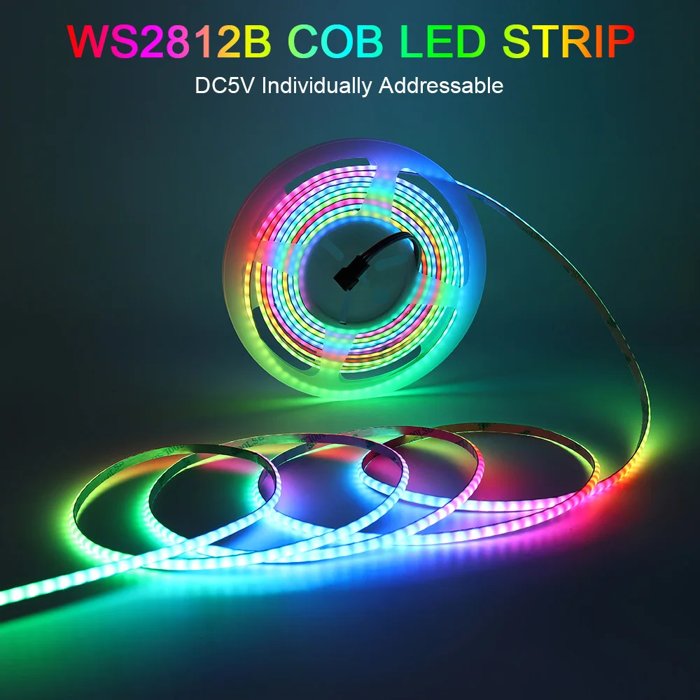 WS2812B COB LED Light Strip 5V Individually Addressable 5mm RGBIC Dream Color Ribbon LED Tape Alexa Googe Home Voice Control