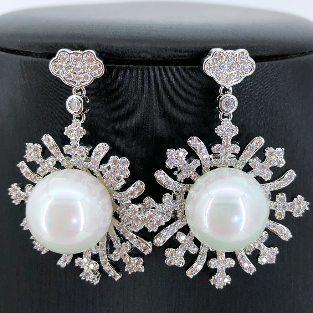 missvikki New Opal Pearl Pendant Earring for Woman Full Micro CZ Cubic Zircon Famous Luxury Charm Daily Wedding Bohemia Earrings