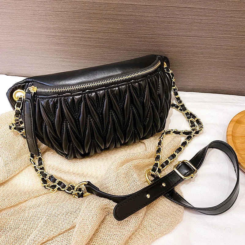 

New 2025 Women's Waist Bag Pu Leather Fanny Waist Pack Chain Crossbody Chest Bag Hip Zipper Phone Purse Handbag Travel Belt Bag