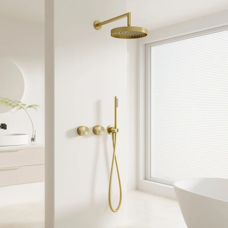 

Black Bathroom Shower Faucet Brass Brushed Gold Bathroom Rainfall Shower Faucet In Wall Hot & cold Gray Bathtub & Shower Faucet