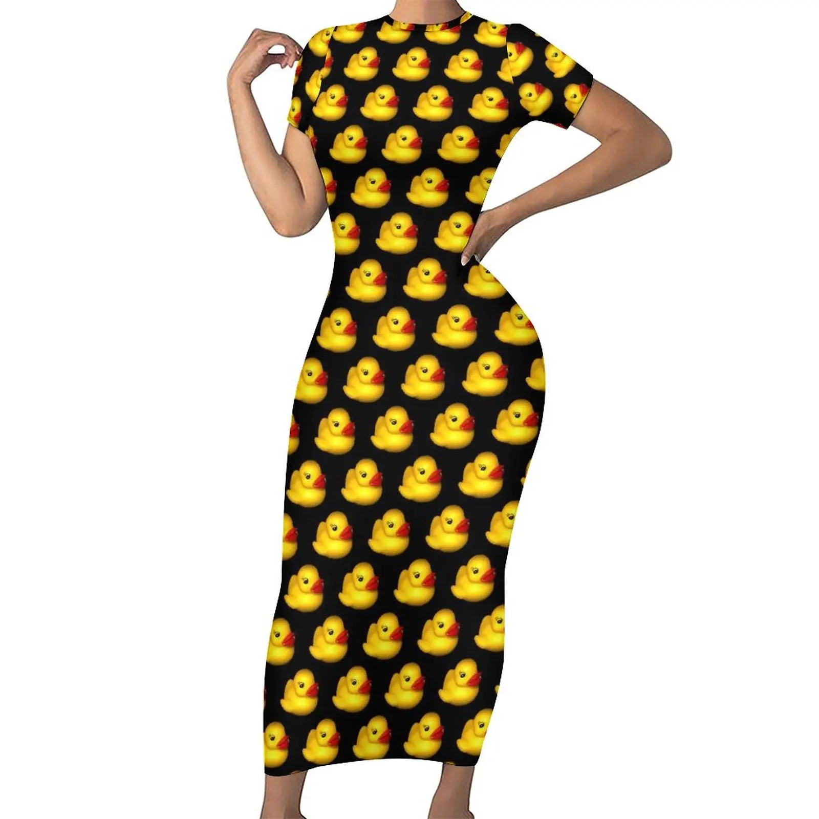 Rubber Ducks Bodycon Dress Summer Yellow Animal Pretty Maxi Dresses Female Short Sleeve Graphic Streetwear Dress Large Size