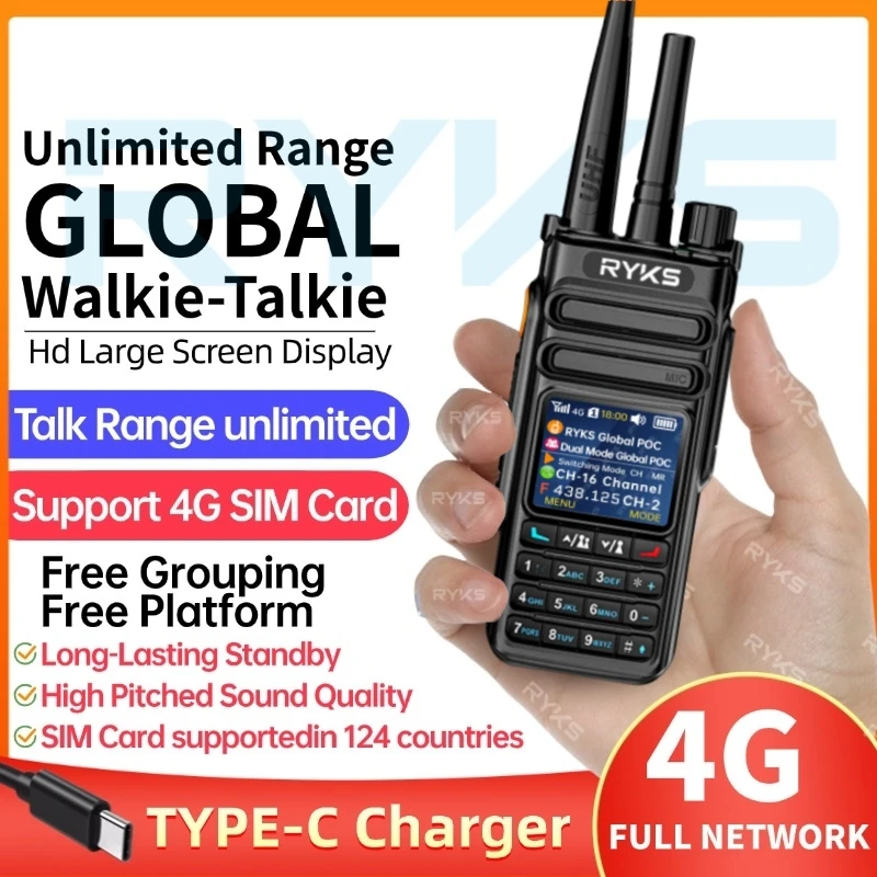 Global-Intercom 4G Poc e Uhf Internet Rádio bidirecional Cartão Sim Walkie Talkie Par de longo alcance 5000 km (sem taxa) Plataforma de intercomunicação