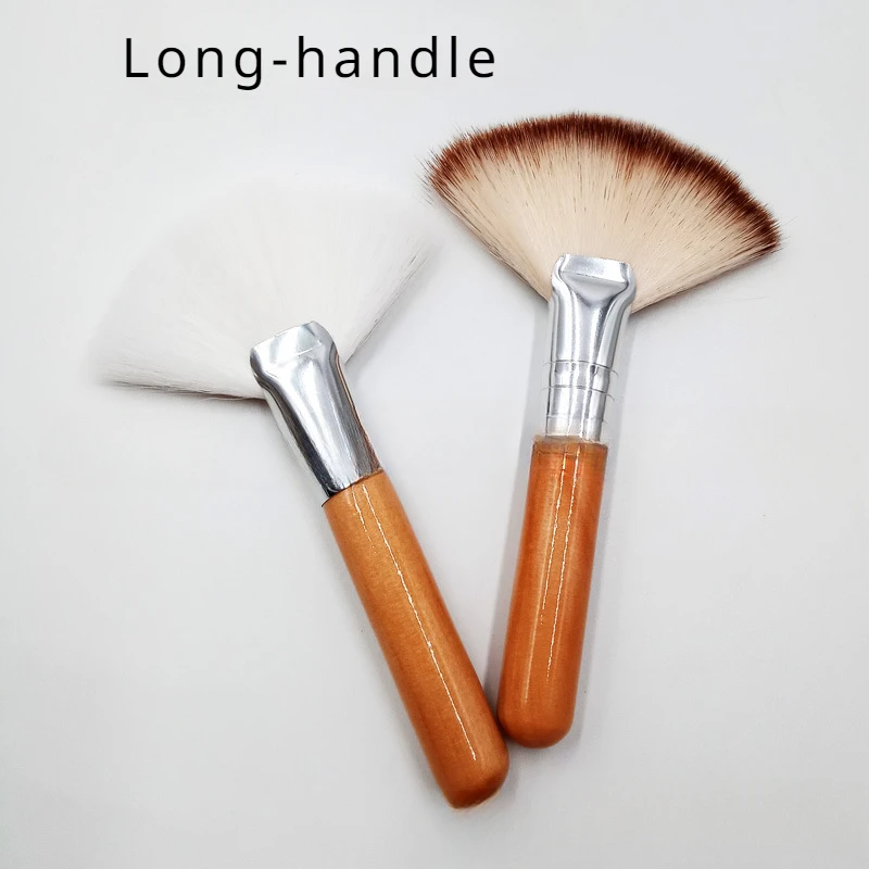 Mini Makeup Brush Gentle Esthetician Cleaning Cosmetic Small White Short Wooden Handle Synthetic Fiber Fan Brushes For Facial