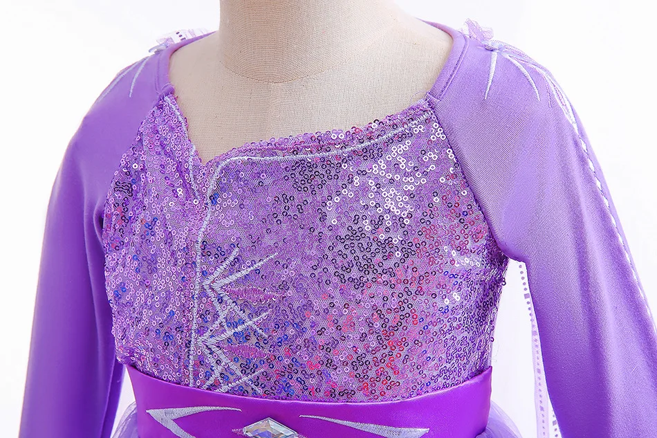 Frozen Cartoon Movie Elsa in Castle Purple Ball Gown with Long Train Princes Snow Queen Elsa Dress for Girls Role Play Halloween