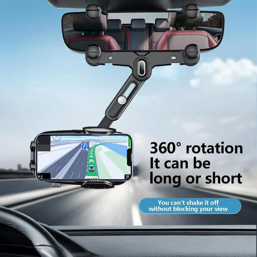 

Rearview Mirror Phone Holder Mount For Car Multi-directional 360-degree Rotatable Retractable Navigation Bracket