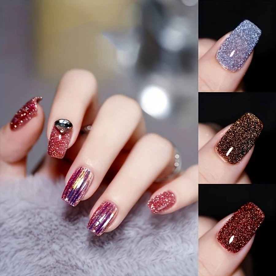 8 ชิ้นประกายสะท้อนแสง Glitter เจลเล็บและ Base & Top Coat Kit - Holographic Diamond Soak Off UV LED Gel สําหรับ Ho