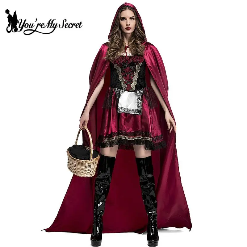 

[You're My Secret] Halloween Little Red Riding Hood Costume Adult Women Little Red Riding Hood cospaly Costume Dress Cloak