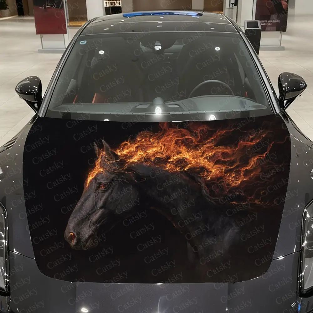 Flame Black Horse Car Hood Sticker, PVC Waterproof Self-adhesive Scratch Resistant Car Decoration, Specifically Designed For Tru