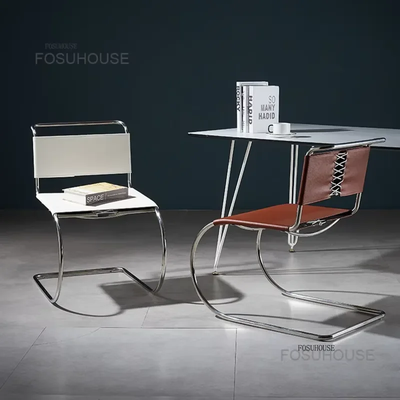 Back Saddle Leather Leisure Chair for Stainless Steel Household Living Room Cafe Restaurant Dining Table Sofa Chair
